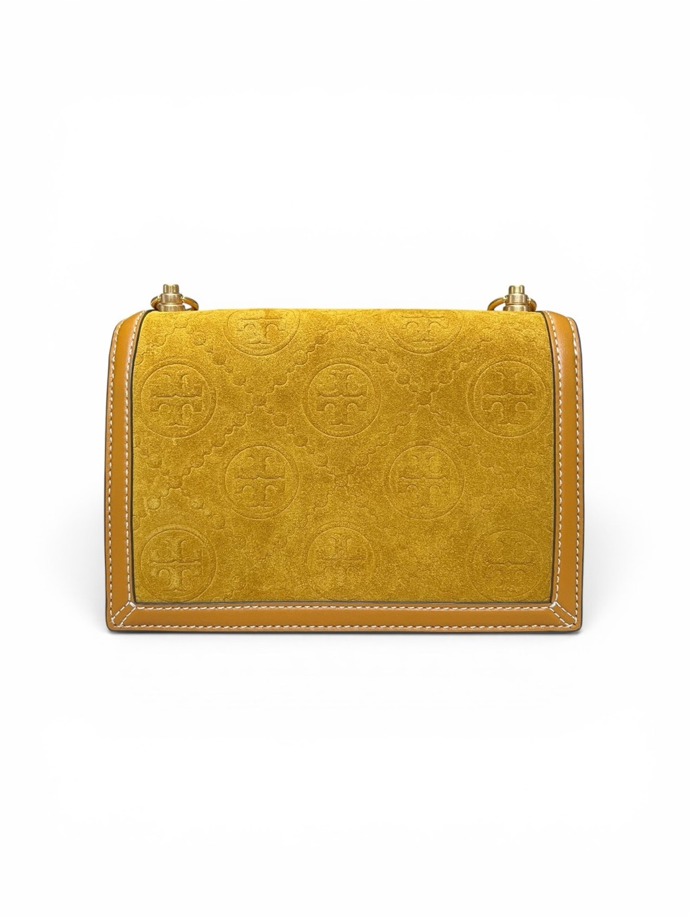 ✧ Tory Burch Suede Embossed Shoulder Bag In Deep Sunflower - Picture 5 of 9